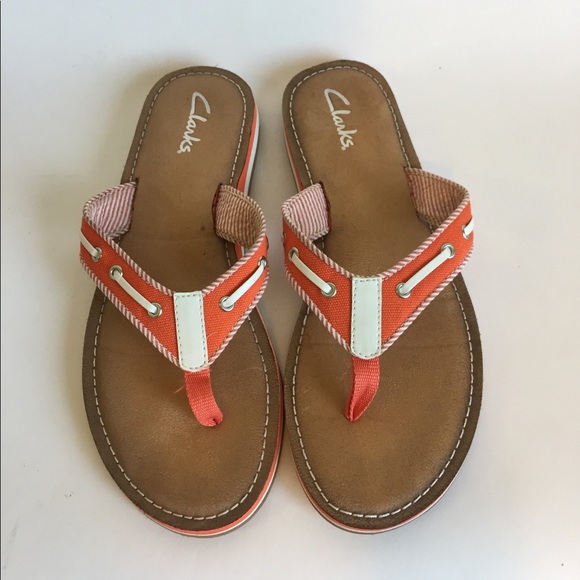clarks flip flops orange